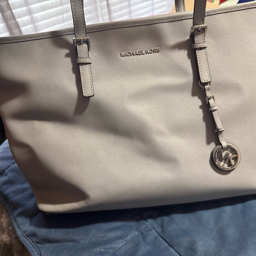 Michael Kors Neutral Grey Toned Saffiano Leather Tote